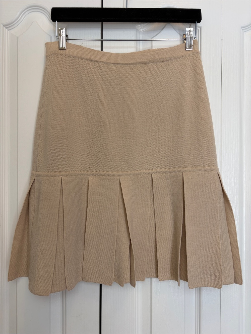 Bloomingdale’s Vinrage Wool Knit Fringe Tassel Hem Mini Skirt in Beige L